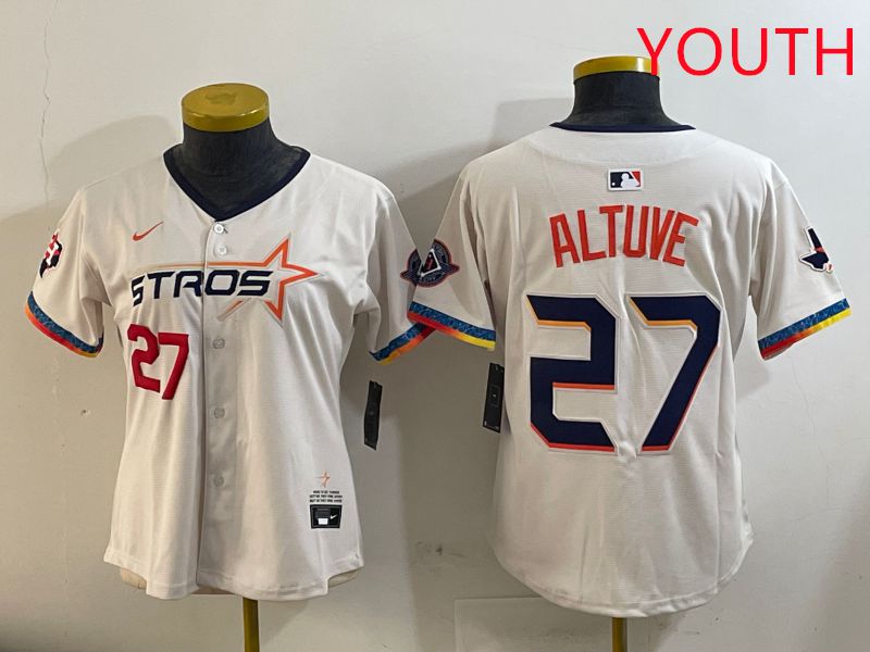 Youth Houston Astros #27 Altuve Cream Fourth generation Joint Name Nike 2025 MLB Jersey style 3->women mlb jersey->Women Jersey